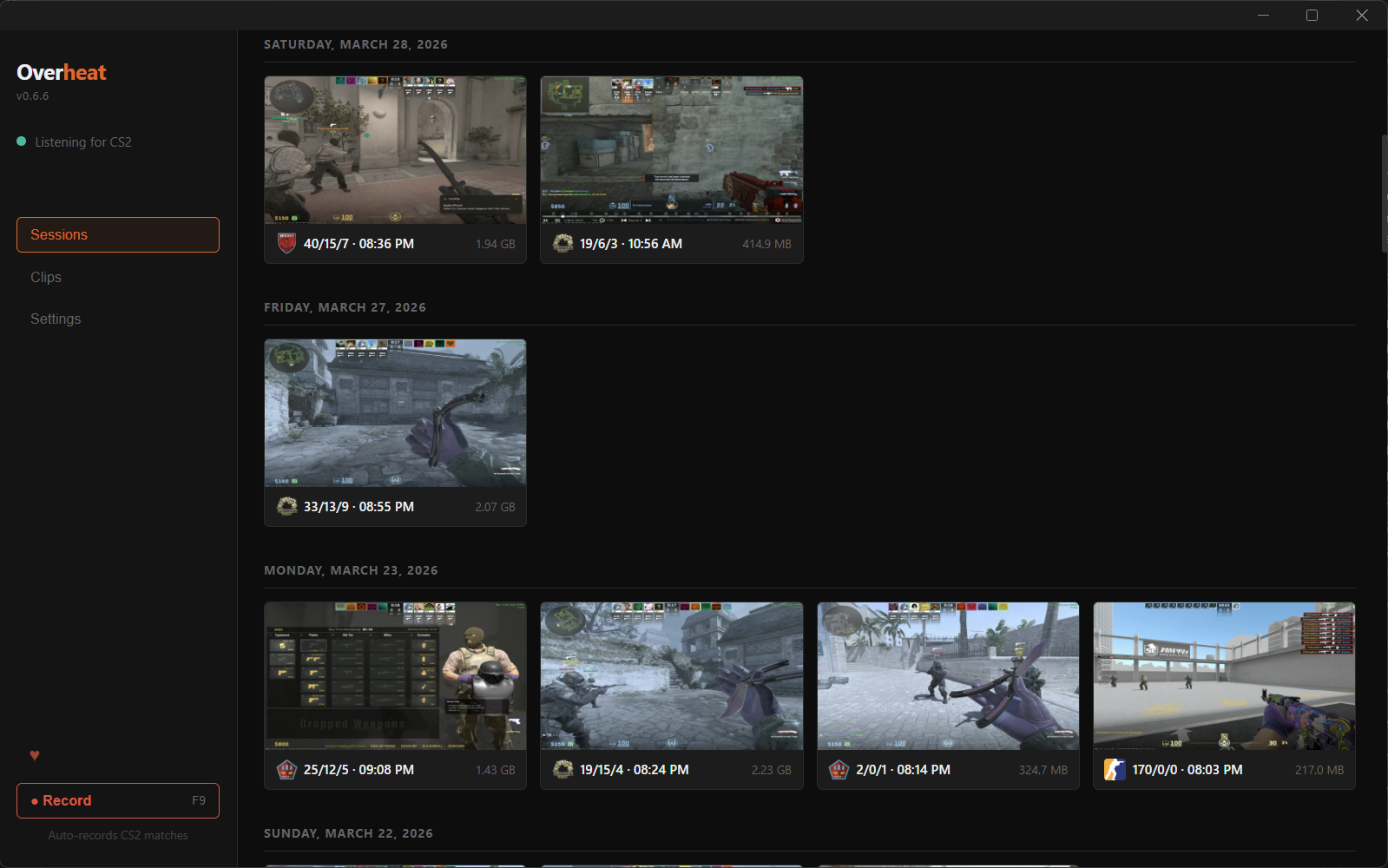 Overheat sessions browser